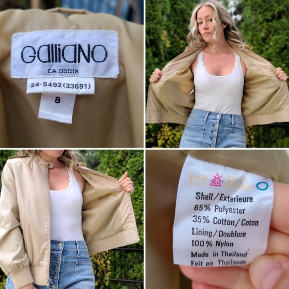 Vintage 80s Mod Tan Jacket w/ Shoulder Straps Cool Stitching Mock Neck Bomber S - Picture 14 of 14